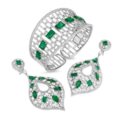 Diamond and emerald chandelier earrings