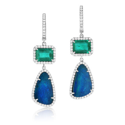 Opal and emerald earrings