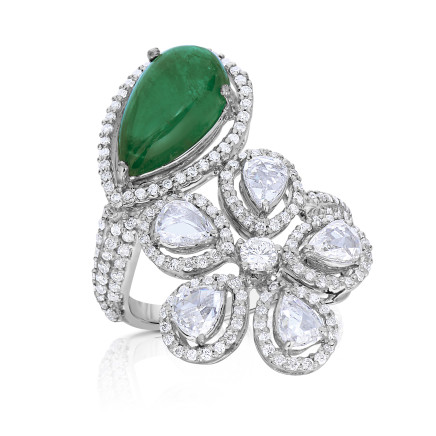 Rose cut diamond and emerald cocktail ring