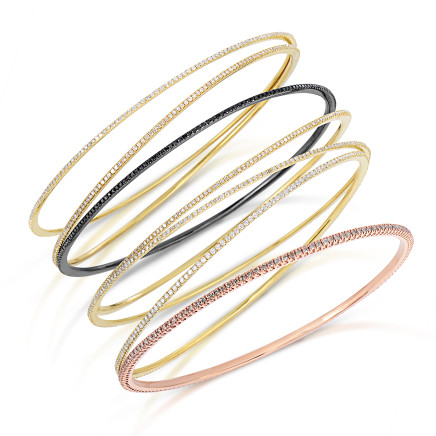 Round diamond bangles set in pink, yellow and black gold