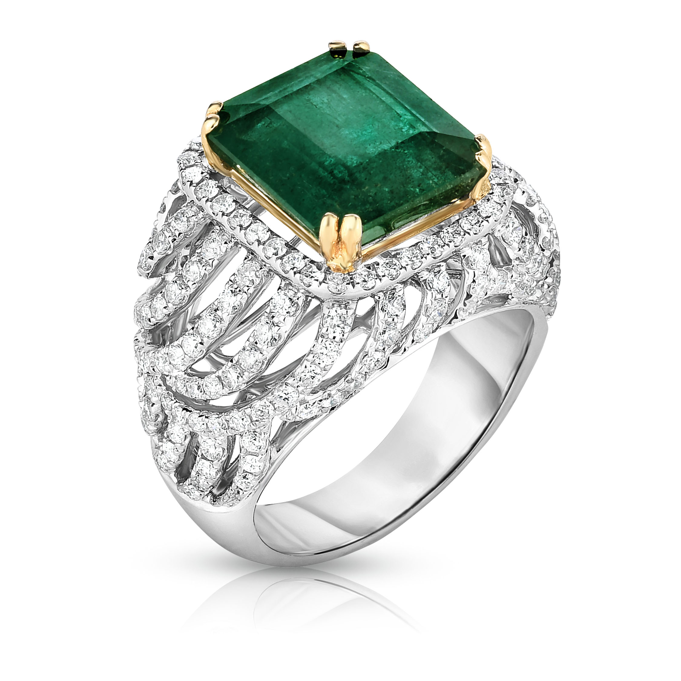 Square emerald and diamond engagement ring
